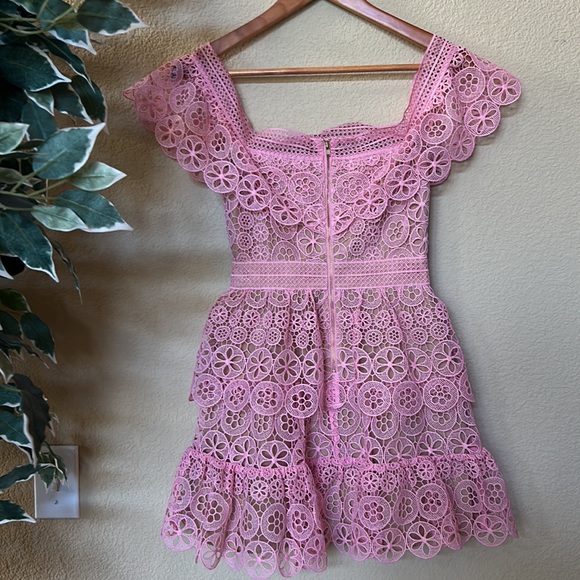 SELF-PORTRAIT | Pink mini lace dress - Picture 8 of 11